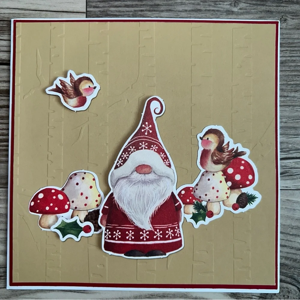 Festive Gnome Holiday Card Set of 6 With Envelopes Square 5.5” x 5.5”